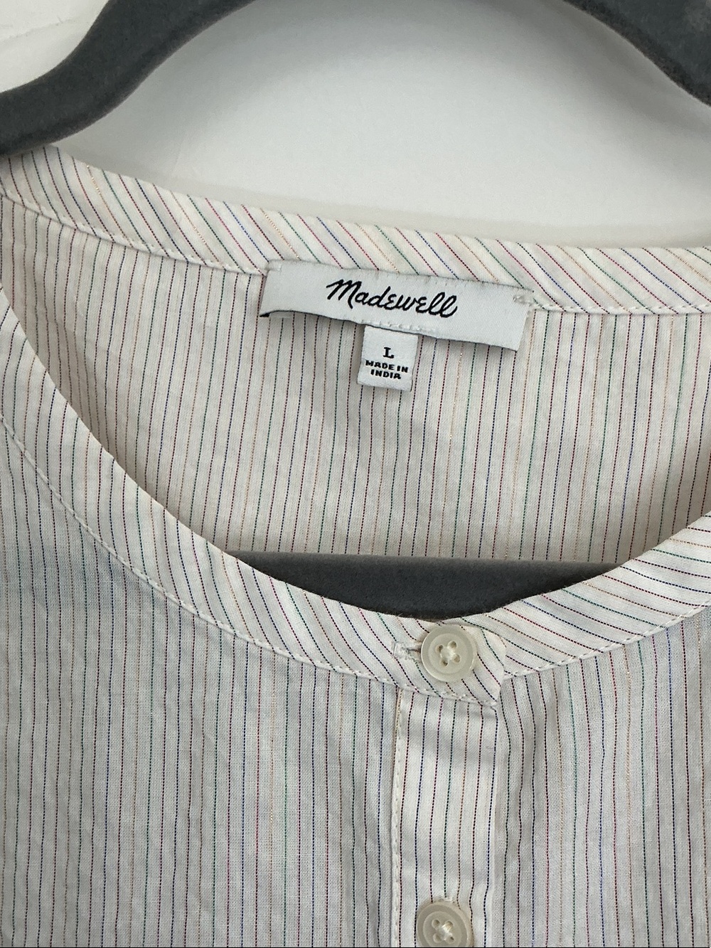 Madewell Cream and Beige Striped Ruffle-Sleeve Button-Up Top - Picture 2 of 4